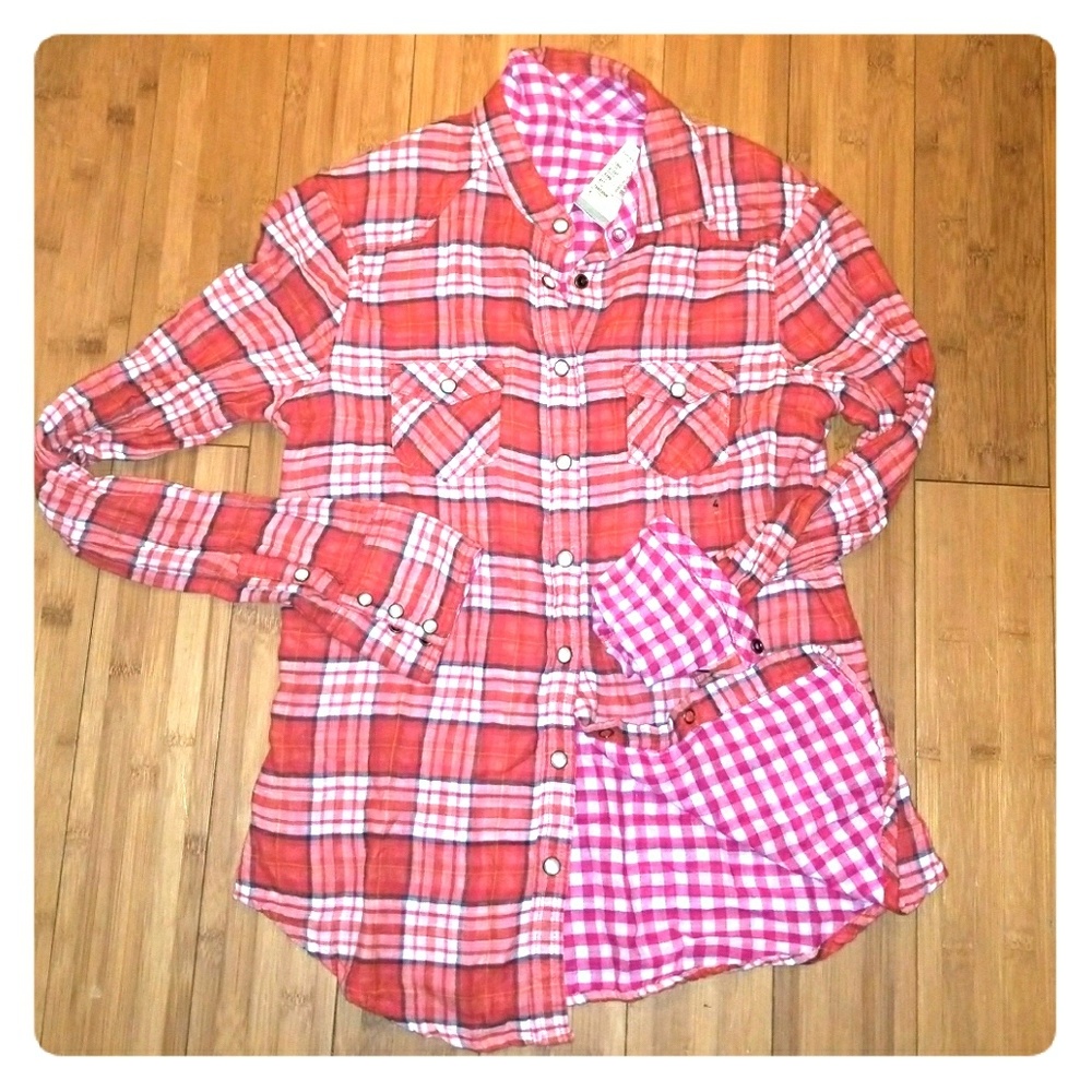 Various red shades, plaid/western w/snap buttons.